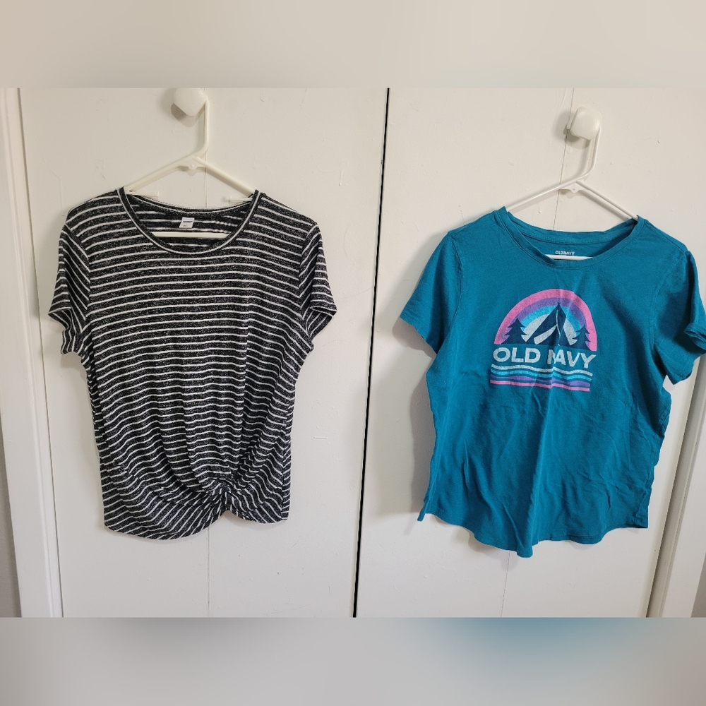 Old Navy Teal and Black Striped Tees